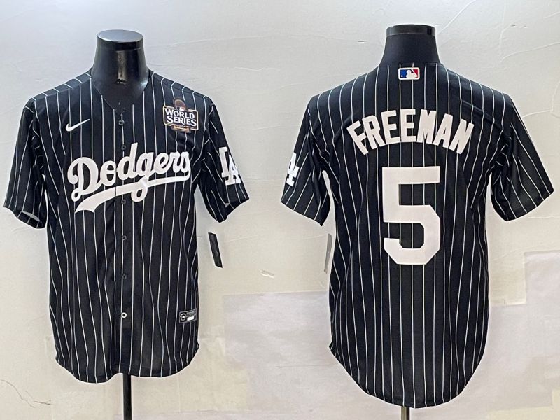 Men Los Angeles Dodgers 5 Freeman Black Stripe Jointly Name 2025 Nike MLB Jersey style 4